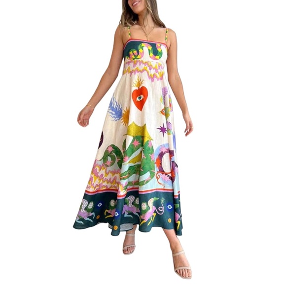 Boho Dragon, Snake, and Heart Print Maxi Dress - Picture 2 of 10